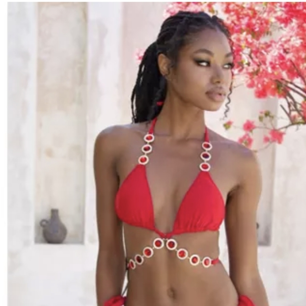 Moda Minx Arabian Nights 'Cherry' Tamara Crystal Waist Wrap Bikini Top- NWT